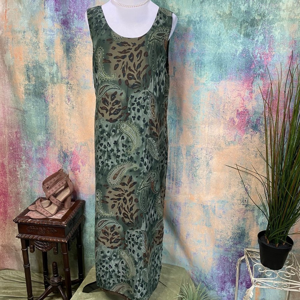 📌Unbranded Reversible Green Floral Paisley Maxi Sleeveless Boho Travel Dress - Picture 3 of 13